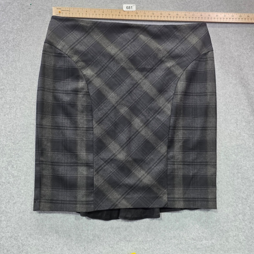 S & D Womens Plaid Pencil Skirt Grey Black Purple Flounce Hem Size 14 Made in US